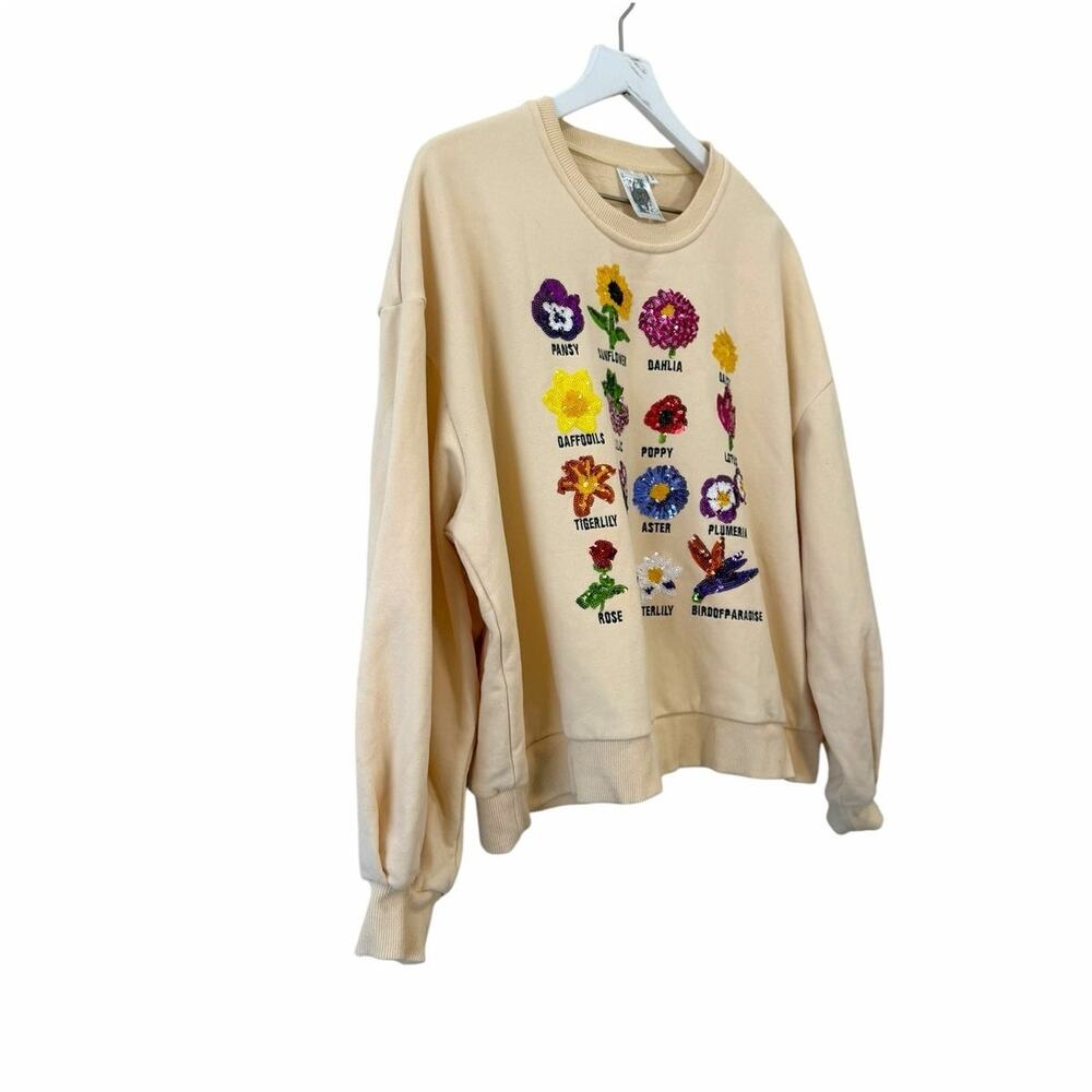 Queen of Sparkles Flower Sequin Sweatshirt Small Floral Pullover Size Small - Picture 4 of 10